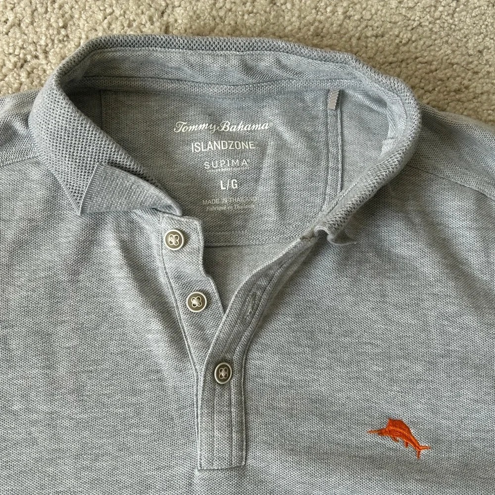 Tommy Bahama Men’s Large Islandzone Gray Polo - Picture 2 of 3